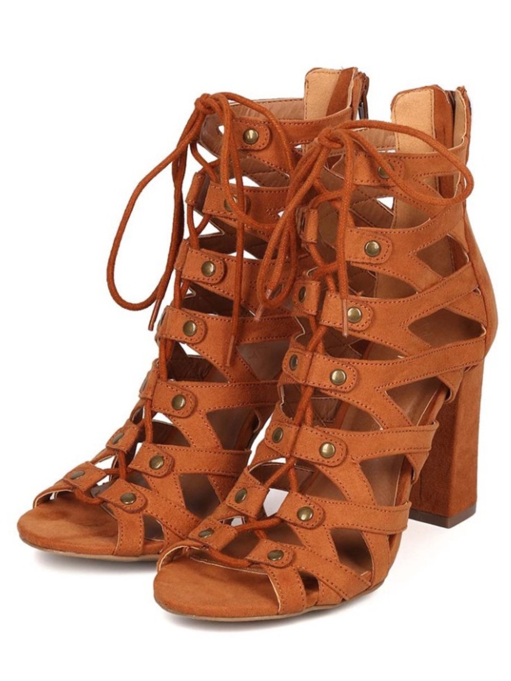 Wild Diva 7.5 Cigar Sandal Caged Cut Out Chunky Block Heel Peep Toe